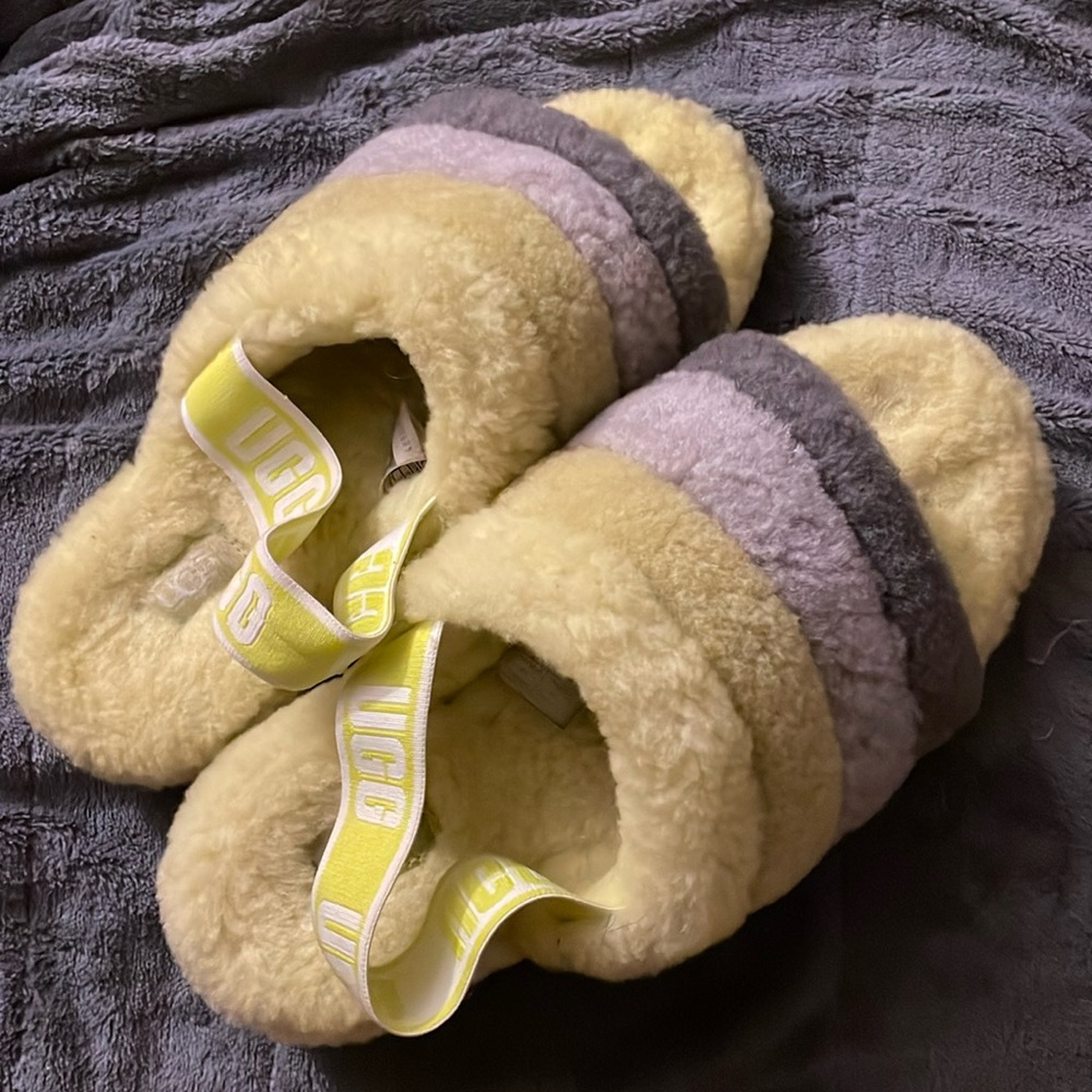 Ugg fluff yeah neon green slippers
